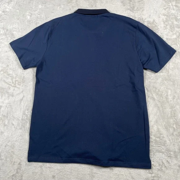 Perruzo Men's Navy Blue Stretch Polo Shirt L Embellished Collar Short Sleeve - Picture 2 of 6